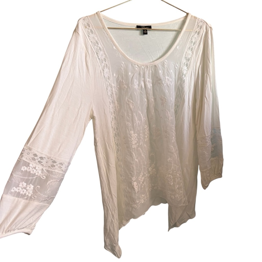 5for20 Cupio Elegant White Lace Women's Semi Sheer Boho Top